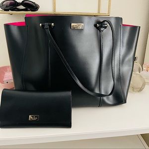 COPY - Kate Spade black tote with pink lining. Large business prof bag.